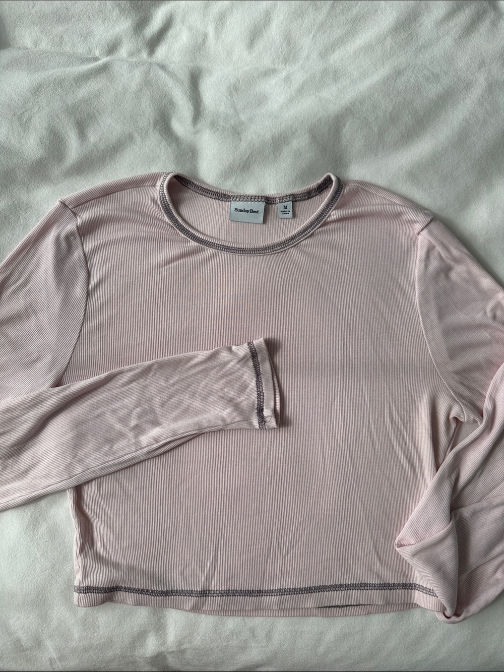 Aritzia Sunday Best Women's Light Pink Ribbed Long-Sleeve Top